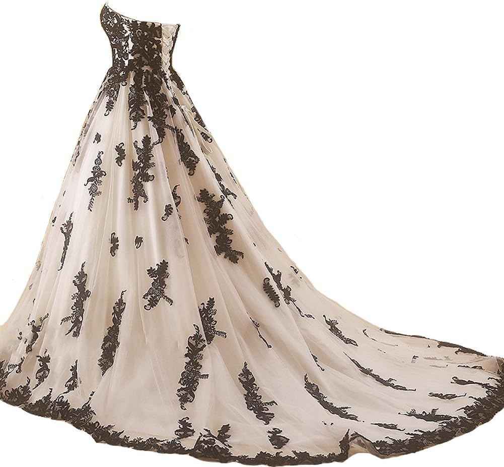 Vintage Gothic Black Lace Ball Gown Long Prom Dresses Wedding Gowns bmbridal