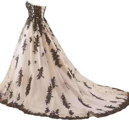 Vintage Gothic Black Lace Ball Gown Long Prom Dresses Wedding Gowns bmbridal