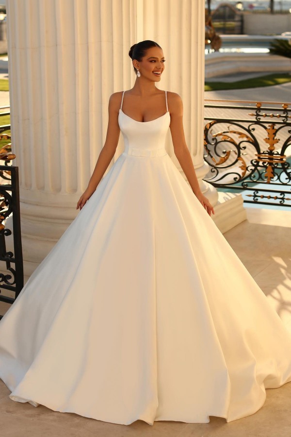 Bmbridal Elegant Satin Wedding Dress Spaghetti-Straps Sleeveless-BMbridal