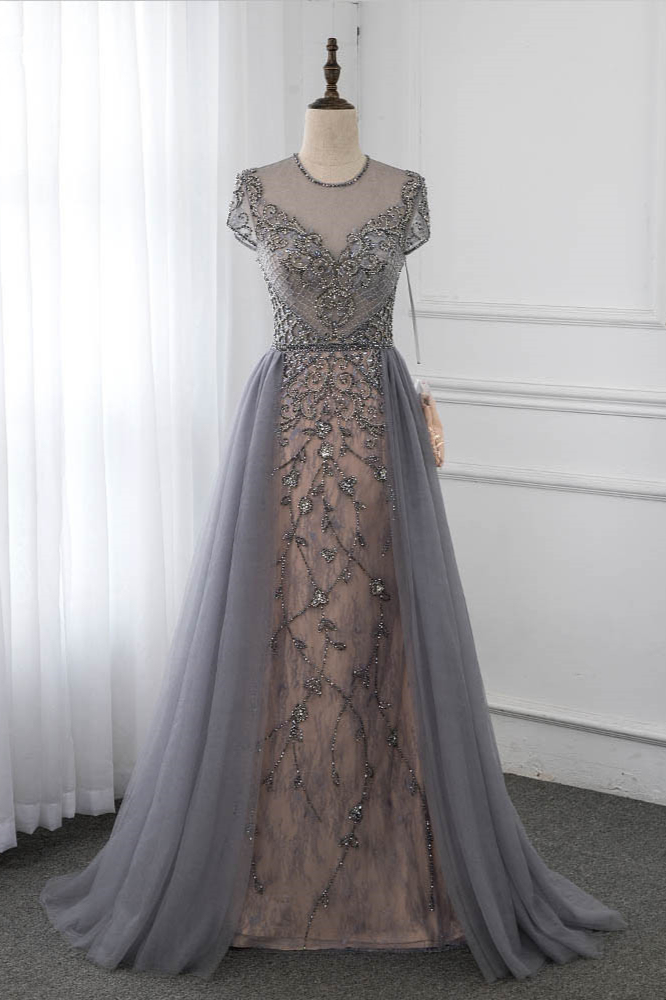 BMbridal Stylish Jewel Appliques Short Sleeves Prom Dresses with Rhinestone Online