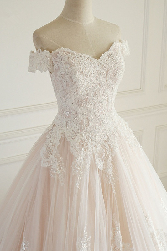 BMbridal Elegant Off-the-Shoulder Tulle Lace Wedding Dress Sweetheart Appliques Sleeveless Bridal Gowns On Sale-BMbridal