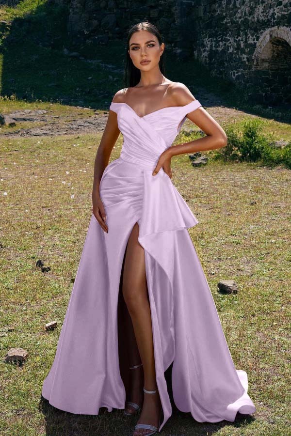 Chic Sleeveless Off the Shoulder Mermaid Pleated Prom Dress Red With Split