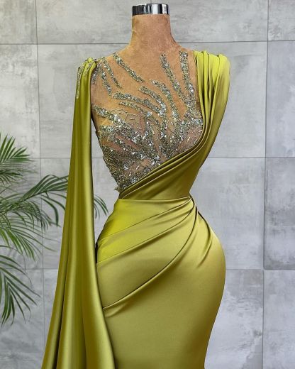 BMbridal Mermaid Beadings Prom Dress Long With Ruffle