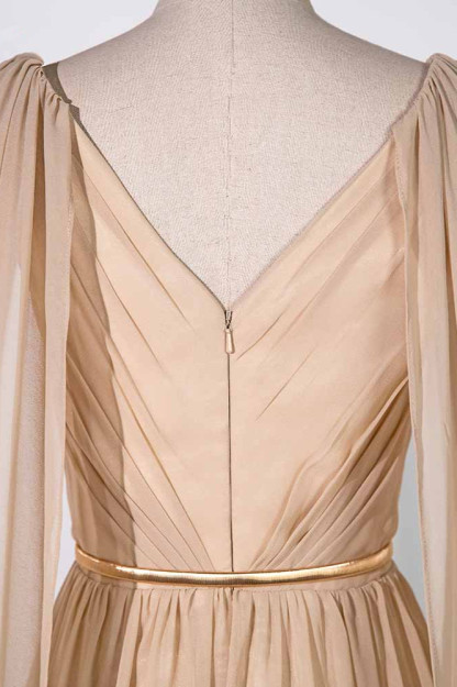 BMbridal Chic Chiffon V-Neck Ruffle Prom Dresses with Beadings Sash On Sale