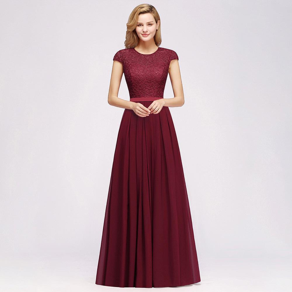 BMbridal A-line Jewel Short Sleeves Chiffon Lace Bridesmaid Dress