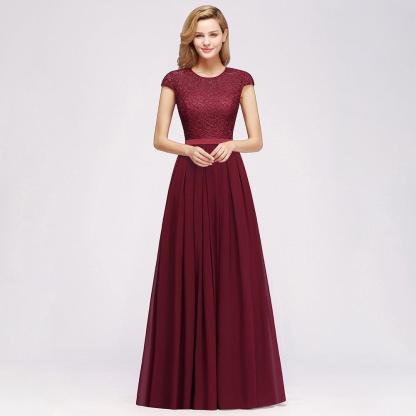 BMbridal A-line Jewel Short Sleeves Chiffon Lace Bridesmaid Dress