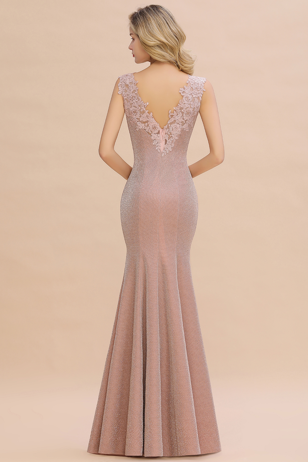 BMbridal Dusty Pink Shinning Long Prom Dress Mermaid With Appliques