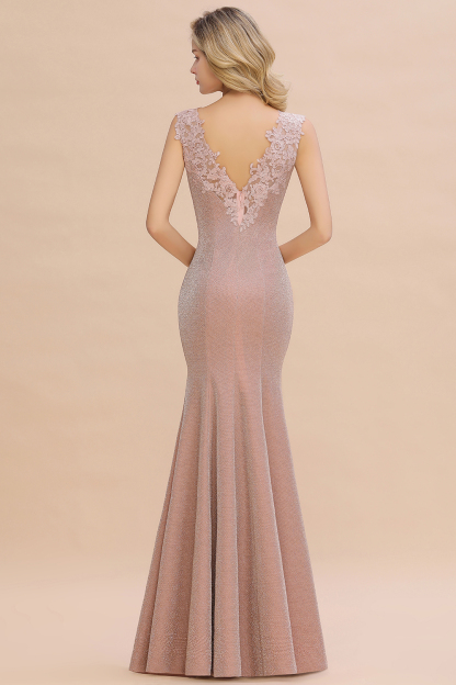 BMbridal Dusty Pink Shinning Long Prom Dress Mermaid With Appliques
