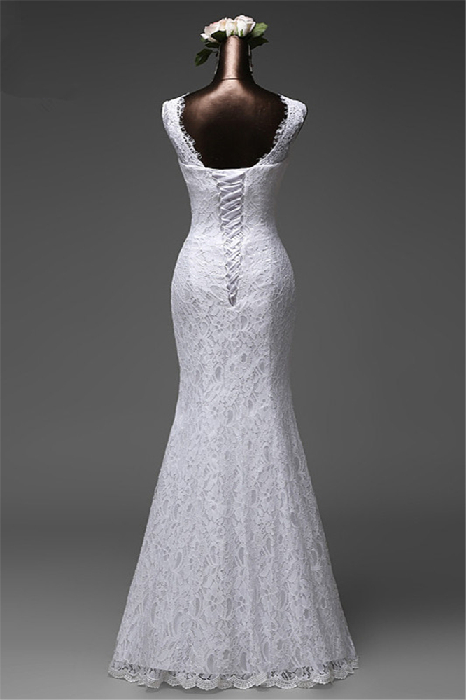 BMbridal Affordable Lace Jewel Sleeveless Mermaid Wedding Dresses Online