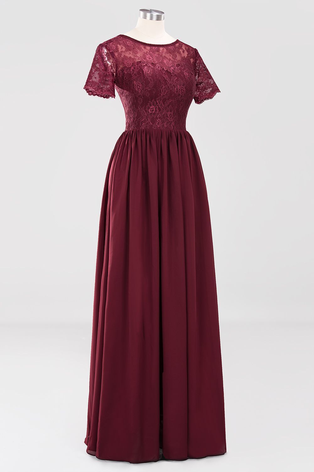 BMbridal Elegant Dark Navy Long Lace Bridesmaid Dresses with Short-Sleeves-BMbridal