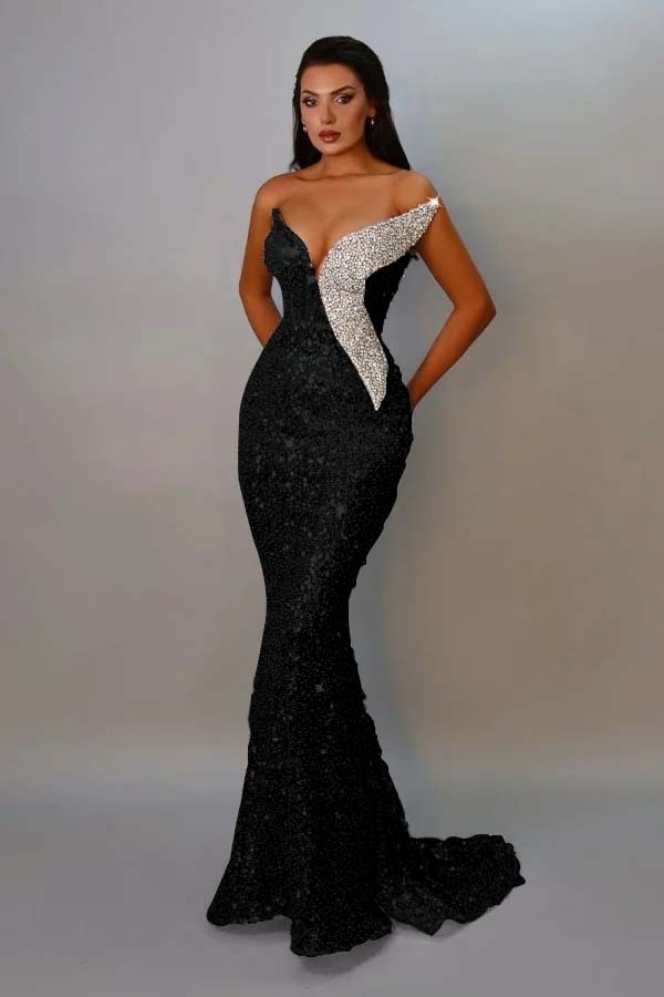 Sequins Strapless Sleeveless Long Mermaid Prom Dress With Pleated