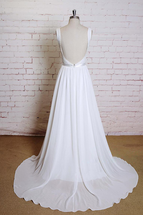 BMbridal Square Neck Lace Chiffon A-line Wedding Dress On Sale-BMbridal