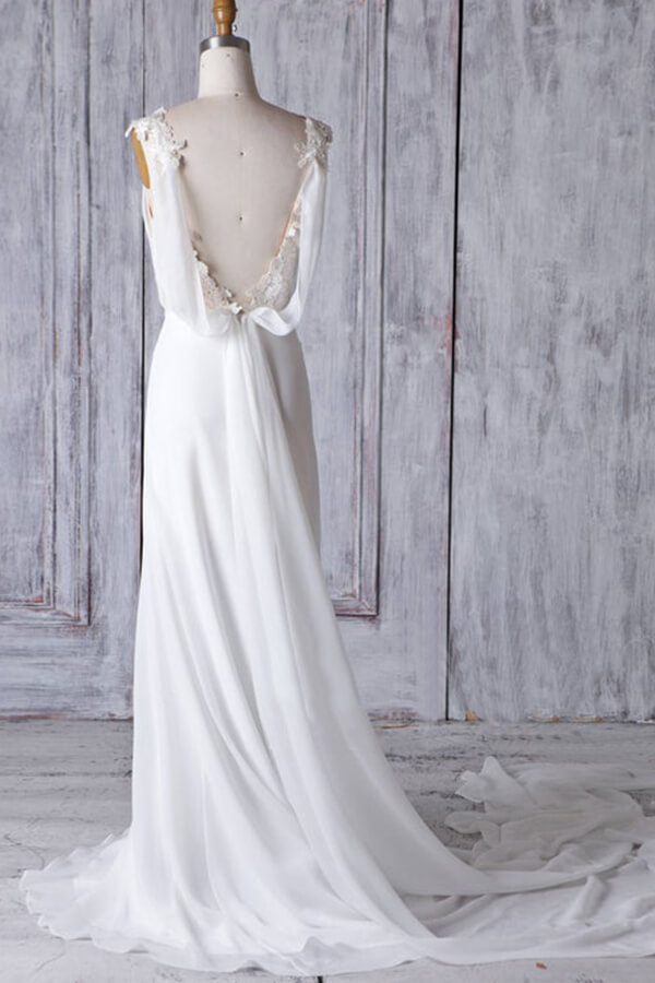 BMbridal Affordable Sheath Chiffon Wedding Dress Appliques Sleeveless Backless Bridal Gowns On Sale-BMbridal