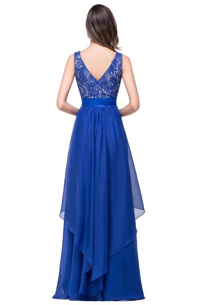 BMbridal Exquisite A-line Chiffon Royal Blue Bridesmaid Dress with Lace In Stock