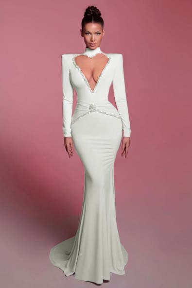 High Neck Long Sleeves Long Mermaid Prom Dress With Sequins