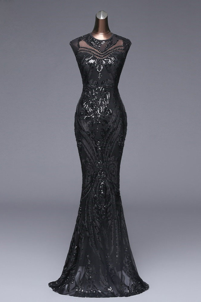 BMbridal Elegant Sequined Jewel Sleeveless Mermaid Prom Dresses with Beadings