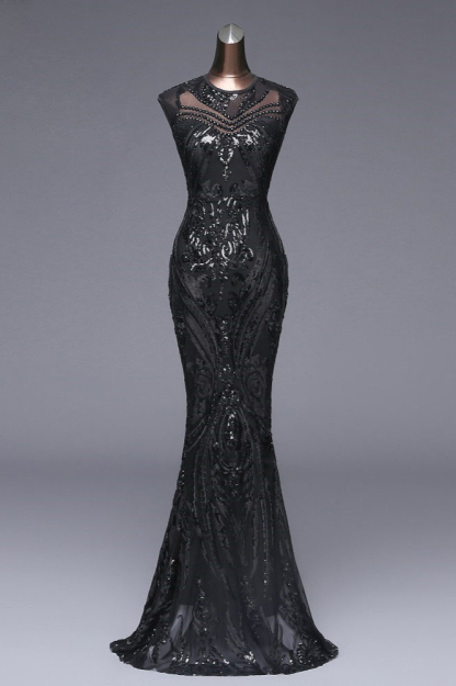 BMbridal Elegant Sequined Jewel Sleeveless Mermaid Prom Dresses with Beadings