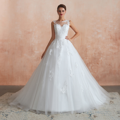 BMbridal Affordable Sweetheart Sleeveless White Lace Wedding Dresses Online