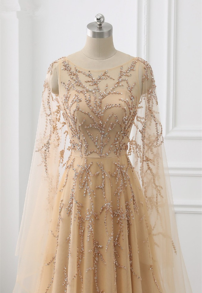 BMbridal Elegant Jewel Long Sleeves Ruffle Prom Dresses with Beadings Online