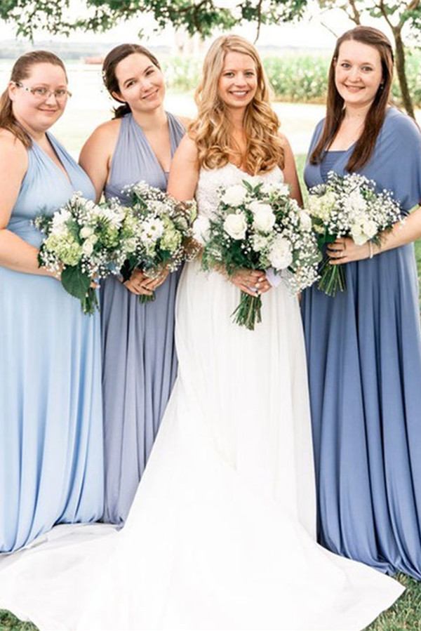 BMbridal Convertible Dusty Blue Spandex Bridesmaid Dress One Size-BMbridal