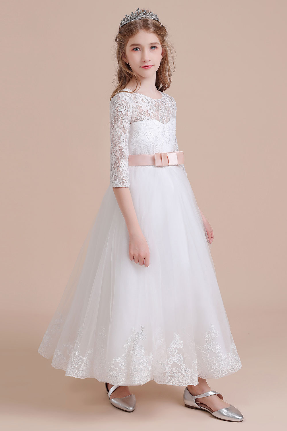 BMbridal A-Line Illusion Lace Tulle Ankle Length Flower Girl Dress On Sale-BMbridal