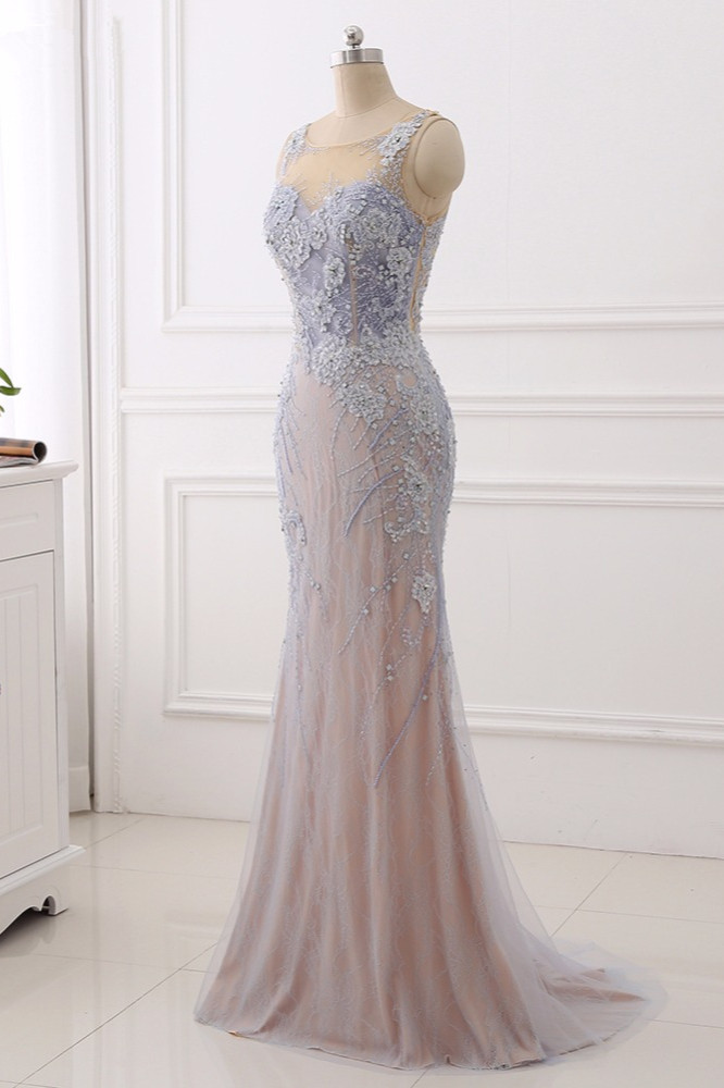 BMbridal Elegant Jewel Sleeveless Mermaid Prom Dresses Pearls with Appliques Online