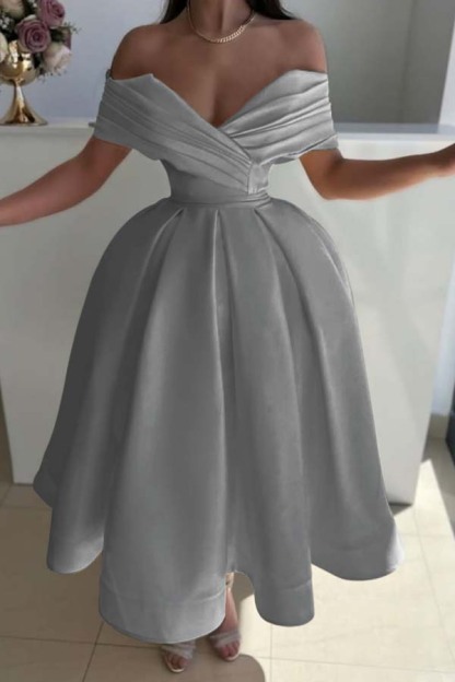 Off the Shoulder Sleeveless A Line Prom Dress With Pleated