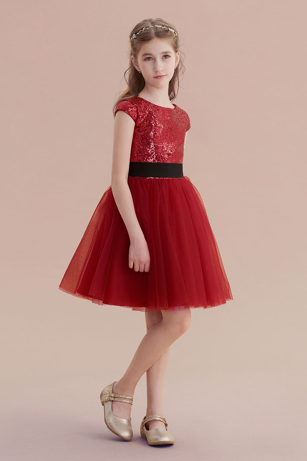BMbridal A-Line Cap Sleeve Sequins Tulle Flower Girl Dress On Sale-BMbridal