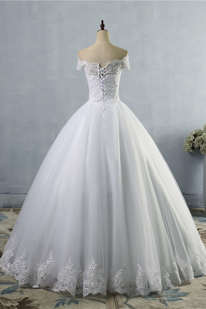 BMbridal Affordable Off-the-Shoulder Lace Tulle Wedding Dress Short Sleeves White Bridal Gowns On Sale-BMbridal
