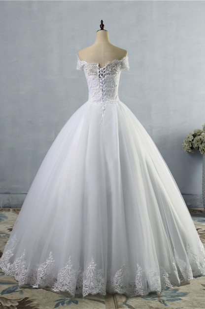 BMbridal Affordable Off-the-Shoulder Lace Tulle Wedding Dress Short Sleeves White Bridal Gowns On Sale-BMbridal
