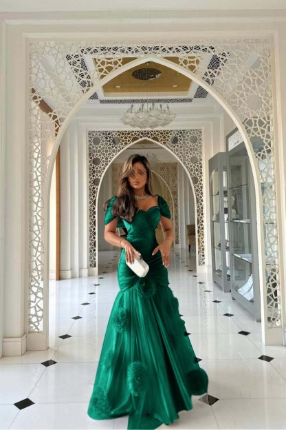 Sweetheart Short Sleeves Long Mermaid Prom Dress With Pleated