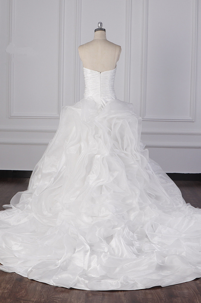 BMbridal Stylish Organza Strapless White Wedding Dress Ruffles Sleeveless Bridal Gowns On Sale-BMbridal