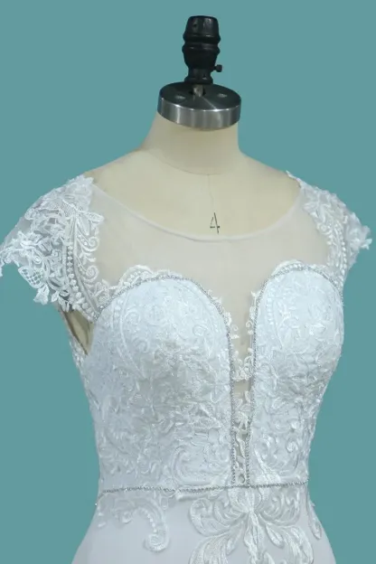 Stunning Mermaid Bateau Beadings Floor-Length Wedding Dress with Appliques Lace