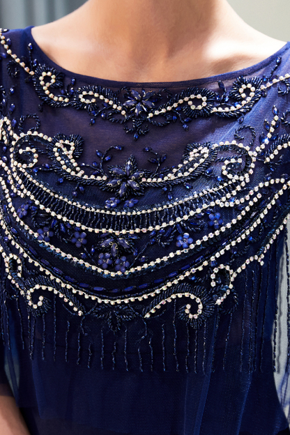 BMbridal Gorgeous Mermaid Jewel Long Prom Dresses Navy Beading Formal Dresses with Crystals