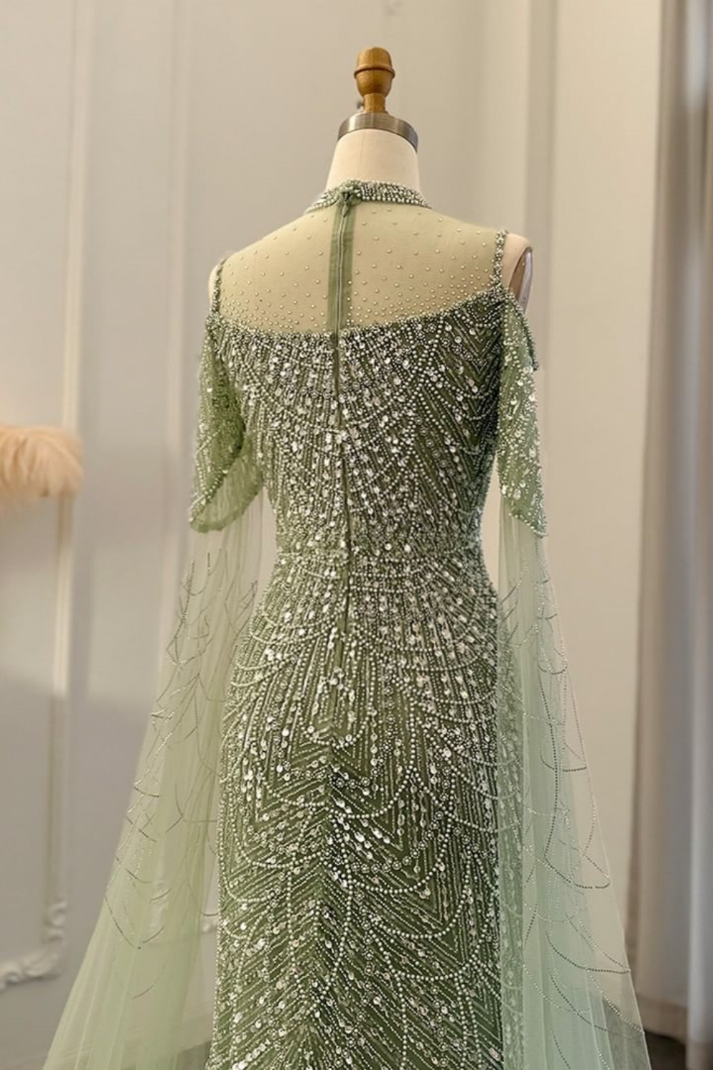 Bmbridal Floor-Length Mermaid Dusk High Neck Sleeveless Prom Dresses with Beadings