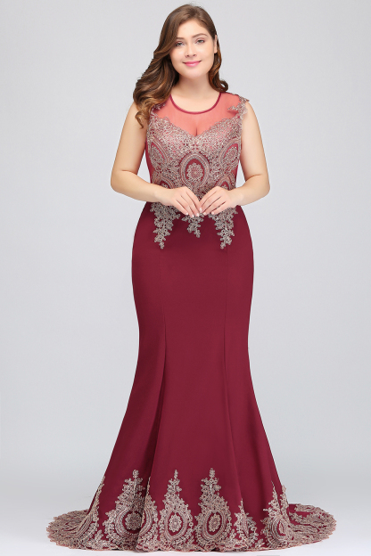 BMbridal Mermaid Court Train Chiffon Evening Dress with Appliques