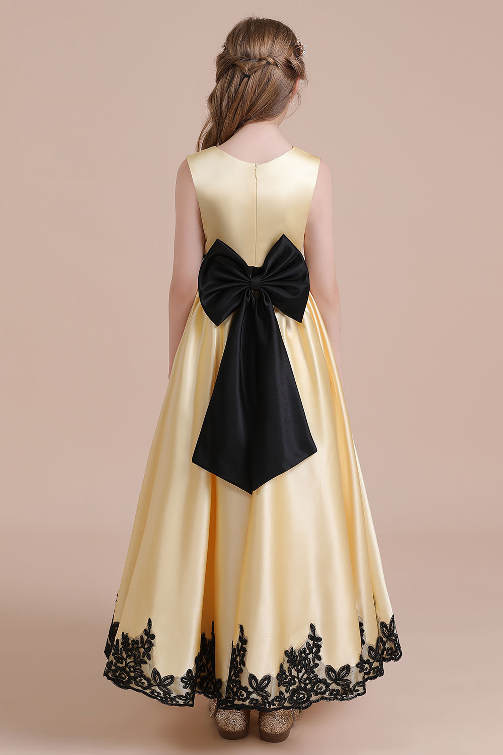 BMbridal A-Line Chic Bow Appliques Satin Flower Girl Dress Online-BMbridal