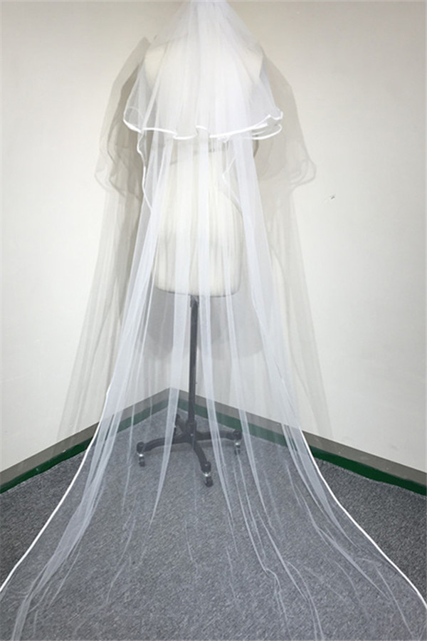 BMbridal Floral Pretty Tulle Lace Ribbon Edge Wedding Veil with Comb-BMbridal
