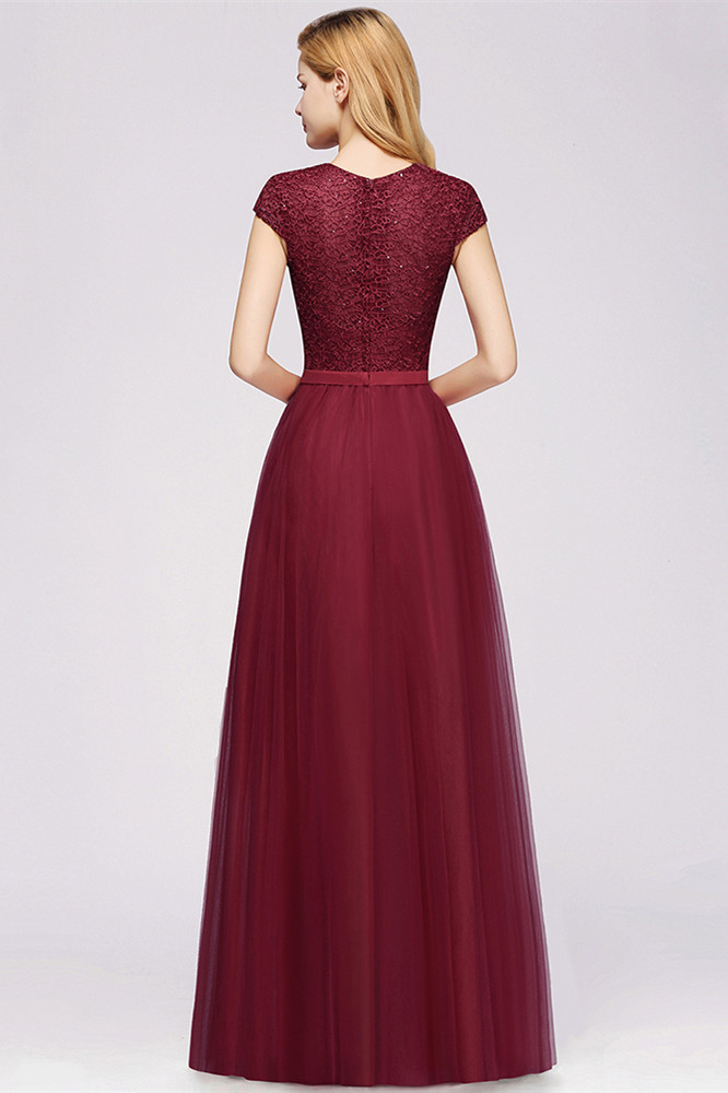 BMbridal A-line Jewel Tulle Lace Bridesmaid Dress