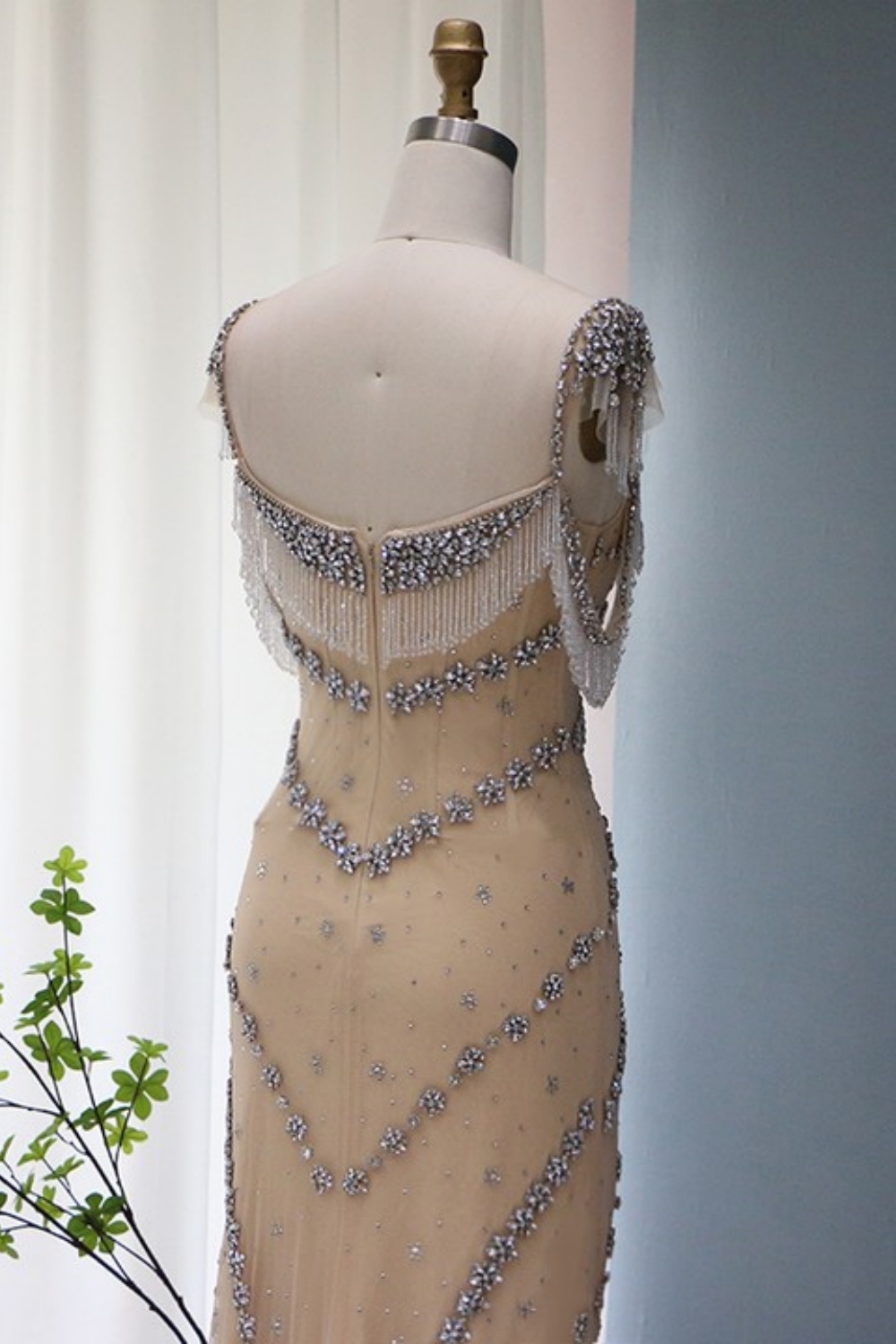 Bmbridal Floor-Length Square Sleeveless A-Line Prom Dresses with Beadings