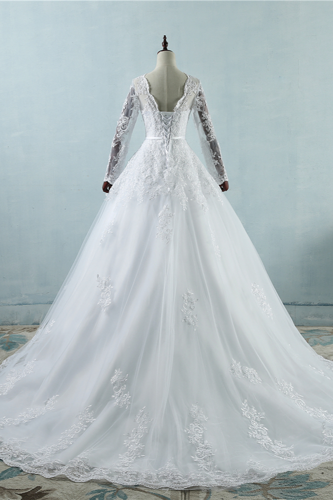 BMbridal Elegant Jewel Tulle Lace Wedding Dress Long Sleeves Appliques A-Line Bridal Gowns On Sale