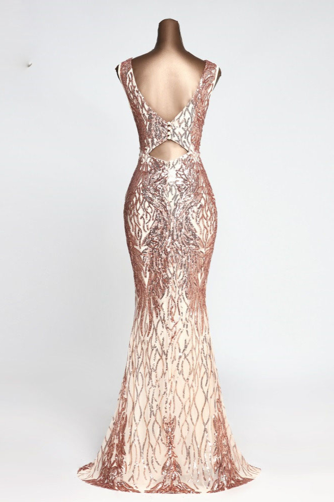 BMbridal Sparkly Sequined Sleeveless Mermaid Pink Long Prom Dresses with Beadings