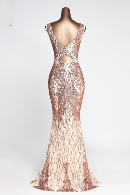 BMbridal Sparkly Sequined Sleeveless Mermaid Pink Long Prom Dresses with Beadings