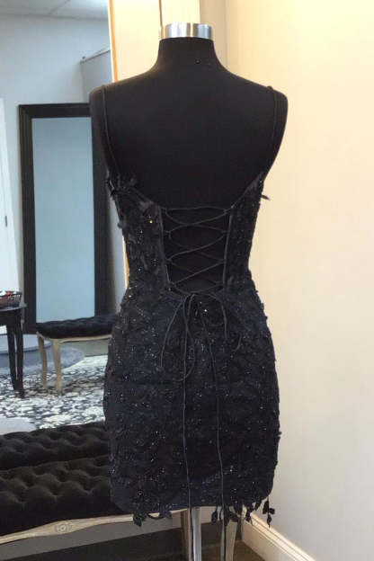 Sparkly Black Corset Lace Tight Short Homecoming Dress