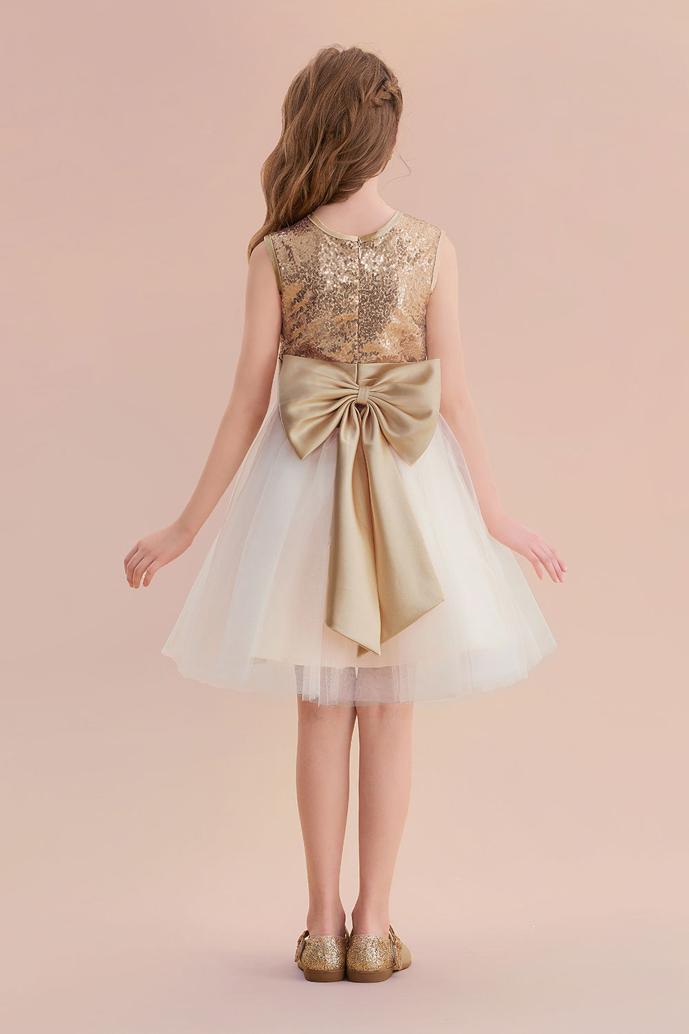 BMbridal A-Line Sequins Tulle Bow Flower Girl Dress On Sale-BMbridal