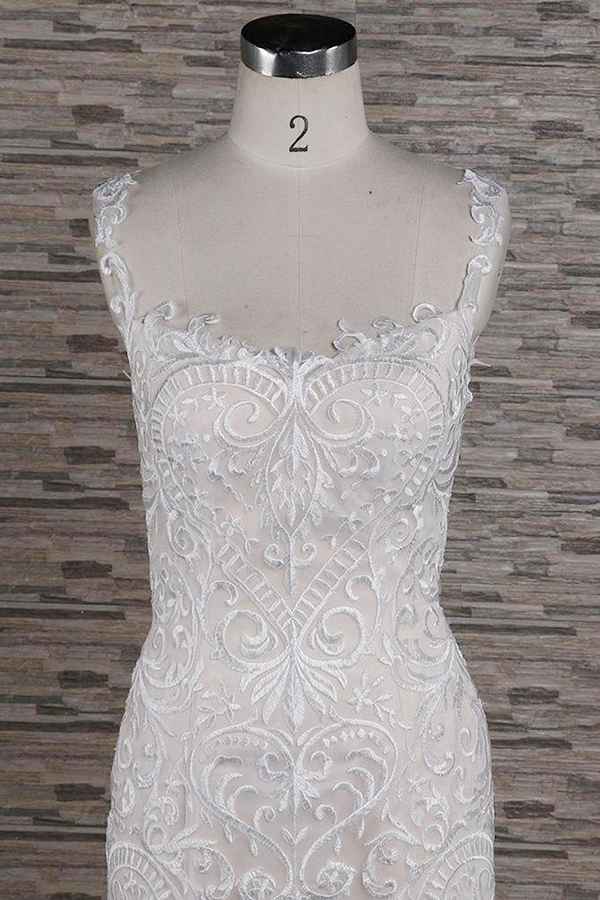 BMbridal Affordable Sleeveless Straps Champagne Wedding Dress Mermaid Lace Bridal Gowns With Appliques On Sale-BMbridal