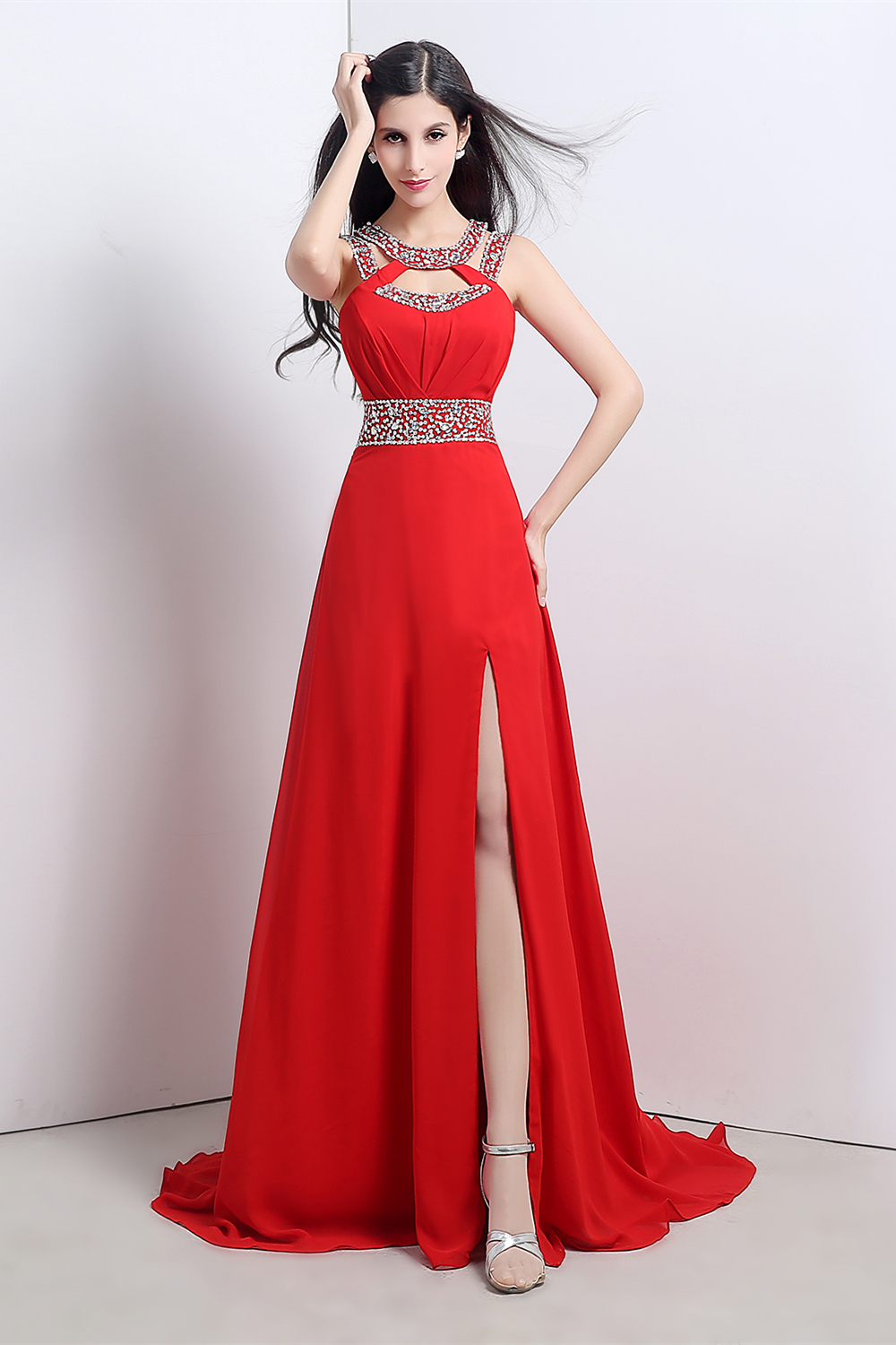BMbridal A-line Halter Chiffon Party Dress With Crystal