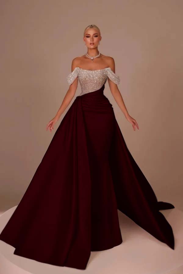 Off the Shoulder Strapless Mermaid Long Prom Dress With Sequins