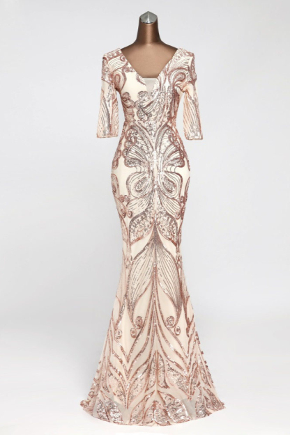BMbridal Gorgeous Sequined V-Neck Mermaid Prom Dresses with Half Sleeves Online