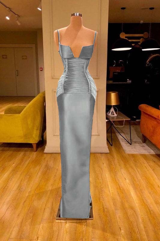 Burgundy V Neck Spaghetti Strap Sleeveless Mermaid Prom Dress With Pleated